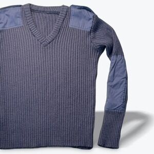 VTG IDF Israeli Military COMMANDO Sweater Ribbed V Neck Shoulder & Elbow Patches